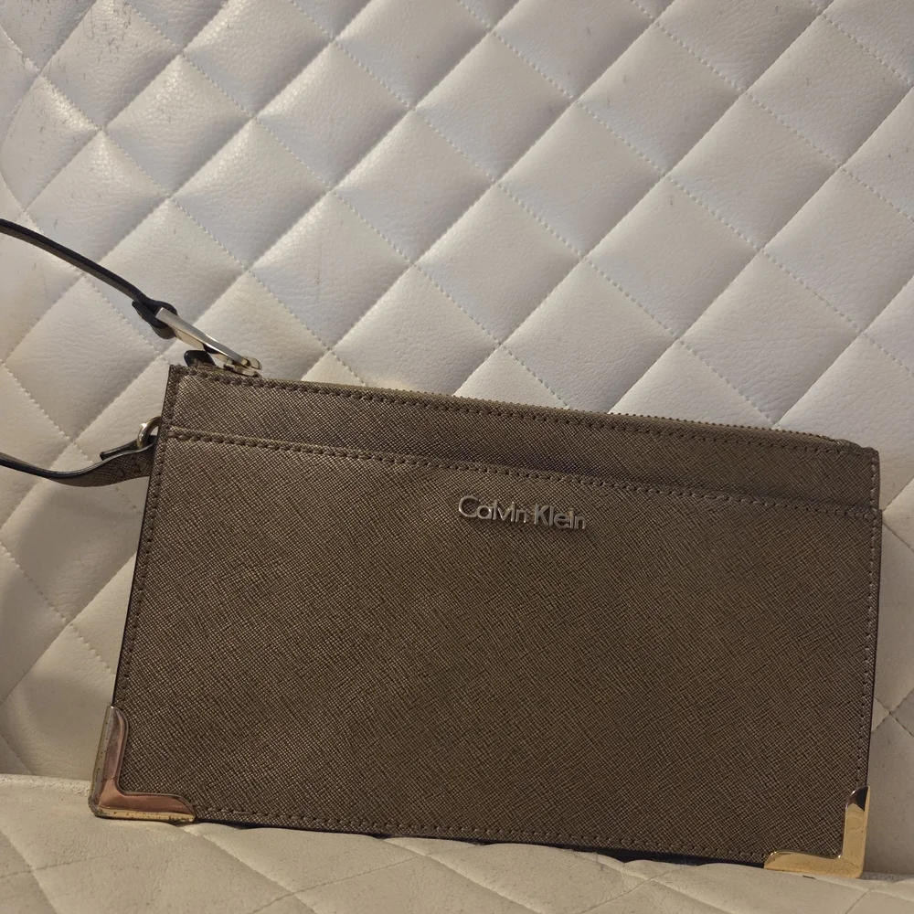 Calvin Klein Saffiano Leather Gold Wristlet